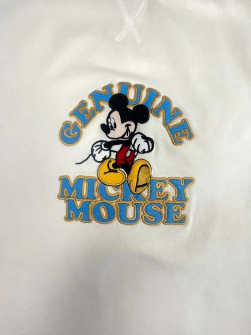 Disney Mickey Mouse Genuine Embroidered Crewneck Sweatshirt Cream Blue XL
